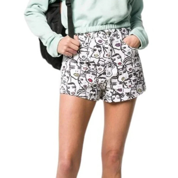 Adidas  x Fiorucci Highlight Shorts Size Small Abstract Art Denim Snap Sides - Picture 3 of 12